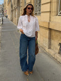MQTIME  -  Embroidery Hollowed Out Shirts Women Sexy Lace Up Loose Blouse Short Sleeve Holiday Shirt Tops Women Summer Fashion T Shirt