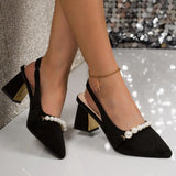 MQTIME  -  Luxury Pearl Chain Suede Slingback Pumps Women Summer Elegant Pointed Toe High Heel Pumps Plus Size Women Party Dress Shoes