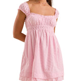 MQTIME  -  Women s Lace Trimmed Sleeveless Mini Dress with Sweetheart Neckline and Ruched Bust Detail - Flirty Summer Babydoll Dress with