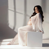 MQTIME  -  White Chiffon Maternity Photography Props Dress Sexy Transparent Tulle Off Shoulder Dress For Photo Shoot Pregnant Women