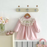 MQTIME  -  Girls' Spring Dress 2025 New Style Children's Ruffled Collar Flower Embroidered Sweet  Princess Dress Kid's Clothing