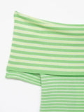 MQTIME  -  Green Striped Top Woman Chic Short Sleeve Off-shoulder Ribbed Knit Slim Fit Blouse  Casual Summer Street Holiday Shirts Y2k