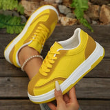  MQTIME  -  Fashion Mix Color Lace Up Flat Skate Shoes Women Autumn Round Toe Soft Thick Bottom Sneakers Comfort Non Slip Sports Shoes