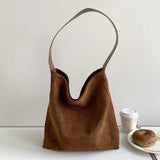 Mqtime Women's Faux Suede Solid Color Versatile Handbag Large Capacity Fashion Casual Scrub Leather Shoulder Bag Minimalism Basket Tote