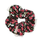 Mqtime Elegant Shivering Hair Scrunchies Flower Trim Women Elastic Hair Bands Floral Har Ties Retro Ponytail Holder Hair Accessories