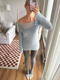MQTIME  -  See Through Knitted Shirts For Women Slim Lace Up Off Should Long Sleeve T-shirts Ladies Bandage Knitwear Cover-up Woman