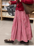 MQTIME  -  Red Plaid A- Line Mini Skirt with Lining Spring Summer Asymmetrical Splicing Big Swing Japanese Style Polyester Fiber Skirt