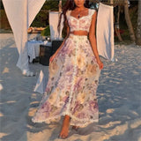 MQTIME  -  Street Flower Printed Women's Vest Skirts Suit Sleeveless Crop Top Long Skirt Lady Set Summer Autumn Female Outfits