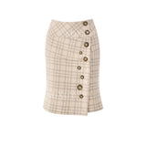 MQTIME  -   French design plaid special-shaped button skirt women's autumn new high-waisted irregular casual medium and long skirt