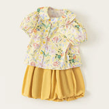 MQTIME  -  Summer Toddler Girl Clothes Korean Cartoon Cute Flowers Doll Collar Short Sleeve Baby Tops+Shorts Kids Boutique Clothing B100