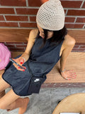 MQTIME  -  Casual Denim Vest Dress Women Korean Chic O Neck Lace Up Sleeveless Loose A-line Short Dresses Summer Fashion Vestidos