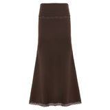 MQTIME  -  Temperament Elegant Solid Low Waist Vintage Basice All Match Long Patchwork Mujer Faldas
