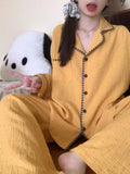 MQTIME  -   New Girl Spring Autumn Soft Thin Collared Embroidered Set Women Ladies Long-sleeve Top Long Pants Loungewear Woman Homewear Teen
