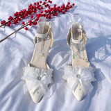 MQTIME  -  Women Summer Shoes Pointed Shoes White Bow Bridal Wedding Shoes Y2K Heels Lolita Cosplay Heels High Heels Elegant Party Shoes