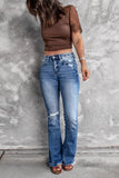 MQTIME  -  American Style Fashion Jeans Ripped High Waist Retro Elastic Slim Fit Jeans Women Flared Pants Bootcut Full Length