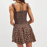 MQTIME  -  Leaf Print High Waist Club Party Dress Summer Ruffled Suspender Women's Mini Dress Island Beach Slim Fit Backless Dress Vestidos