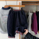 MQTIME  -  New Winter Kids Boys Wool Pant Elastic Waist Thicken Warm Toddler Boys Harem Pant Casual Plaid Velet Infant Baby Boys Trouser