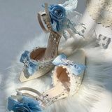 MQTIME  -  Lolita Cosplay High Heel Women Y2K Heels Blue Bow Women's Wedding Shoes Bridal Point Heel Dress Shoes Elegant Princess Shoes