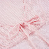 MQTIME  -  Japanese Sexy Lace Patchwork V Neck Bow Camisole Womens Sweet Pure Desire Style Slim Fit Minimalist Young Girl Blouse