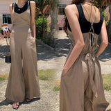 MQTIME  -  Korean Style Summer Female Jumpsuits Elegant Loose Cross Strap High Waist Backless Women Wide Legs Rompers Casual Lady Overalls
