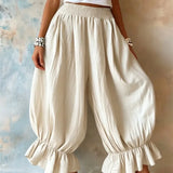 MQTIME  -  New Women Summer Casual Lantern Pants Fashion Falbala Ruffle Hem Elastic Waist Cotton Linen Blend Loose Fit Ladies Trousers