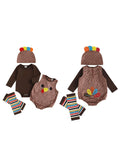 MQTIME  -  Thanksgiving Baby Outfit Set with Solid Long Sleeve Romper Turkey Sleeveless Bodysuit Striped Leg Warmers and Hat - 4 Piece