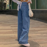 Mqtime Jeans women low-rise fashion retro straight pants loose street style denim pants with simple wide leg women baggy mop pants