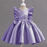 MQTIME  -  Girls Backless Bow Dress Kids Princess Wedding Gown Children Fashion Bowknot Dresses Toddler Floral Birthday Party Clothing 1-6Y