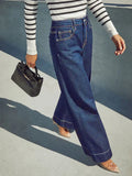  MQTIME  -  Women's Classic Blue High Rise Wide Leg Jeans - Stretch Jeans with Button Fly, Soft and Comfortable, Slim Fit Vintage Wash Jeans