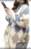 MQTIME  -  Women Argyle Plaid Knit Cardigan V Neck Long Sleeve Button Open Front Loose Sweater Coat Tops for Woman Casual Autumn Daily Wear