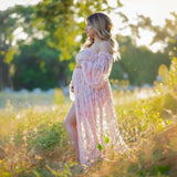  MQTIME  -  Summer Slash Neck Lace Maternity Pregnancy Photography Dresses Open Front Off-the Shoulder Pregnant Woman Photoshoot Dress