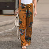 MQTIME  -  Women S Printed Cotton Linen Casual Pants Elastic Waist Comfortable Loose Fit Long Trousers Ready To Ship Stock Available