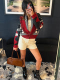  MQTIME  -  Fashion Geometric Printed Knitted Jackets For Women 2026 Autumn Long Sleeve Sweater Coats Single Breasted Lady Street Chic Tops