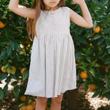  MQTIME  -  Girl's Linen Sleeveless Striped Dress Summer New Vintage Round Neck Casual Loose Cotton Linen Baby Girl Prairie Dresses