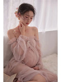 MQTIME  -  Women Photography Props Maternity Dresses Pink Mesh Perspective Pregnancy Dress for Studio Shoot Photo Shoot Photo Clothing