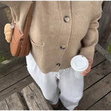 MQTIME  -  Elegant Women O Neck Cardigan Knitted Long Sleeve Button Pocket Slim Fitted Short Sweater 2025 Fashion New Pullover Knitwear Top