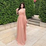 MQTIME  -  Sexy Women Lace Patchwork Ribbon Strapless Long Dress New 2025 Summer Vacation Seaside Slash Neck Sleeveless A Line Party Dress