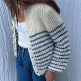  MQTIME  -  Autumn New Color Blocked Striped Cardigan Sweater Women's Round Neck Jacket
