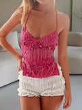 MQTIME  -  Summer Pink Sequin Bandage Crop Tops Women Sexy Halter Sleeveless Backless Cami Tanks Y2k Vintage High Street Tops 2025 New