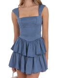 MQTIME  -  Women's Summer Mini Dress Sleeveless Square Neck Open Back Tiered Hem Dress Party Club Casual Dresses