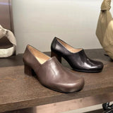 MQTIME  -  Minimalist Style Round Head Deep Mouth Single Shoes Women's Thick Heel High Heels Spring New Niche Leather Shoes