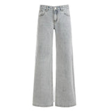  MQTIME  -  Fashion Low-rise Wide-leg Casual Light-colored Jeans New Street Personality Straight Trousers Baggy Jeans