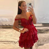 MQTIME  -  Above Mini Short Skirt Off Shoulder Sequins Lace Homecoming Dresses Prom Party Gowns Formal Occasion