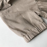 MQTIME  -  Summer Cotton Linen Ruffled Crew Neck Girls Dress New Casual Loose Ruched Back Wooden Buttons Short Sleeve Linen Dresses