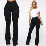 MQTIME  -  Jeans Women Pencil Pants Denim Hole High Waist Vintage Pockets Button Solid Basics Full Length Trousers Casual Washed Denim
