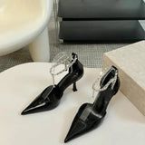 MQTIME  -  Spring/Summer New Sexy and Versatile Hollow Pointed Shallow Mouth Fine Heel Chain Diamond High Heel Sandals for Women