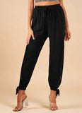 MQTIME  -  Women Trousers Spring Retro Fashion Commuting Black High Waist Drawstring with Split Straps Leg Binding Casual Pants for Women