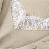  MQTIME  -  Casual Chic Lace Patchwork Knit Cardigan Women Slim V-neck Long Sleeve Buttons Female Sweater 2026 Spring Lady Cozy Knitwear