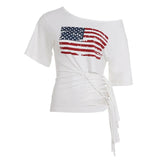 MQTIME  -  American Streetwear Y2k Hollow Out Sexy Skew Collar Short Sleeve Loose Women's T-shirts