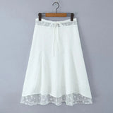  MQTIME  -  Vacation Mesh Lace Skirt Long Hollow Summer Tie Waist New Design White